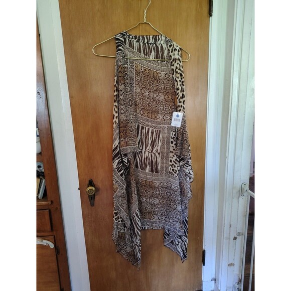 smart trend Accessories - Sleeveless Shawl Vest Wrap - Brown Animal Prints - One Size - NEW